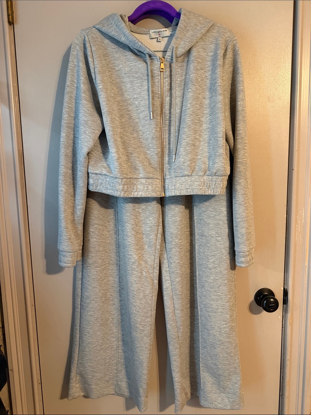 love, Fire Light Gray Hooded Two-Piece Lounge Set